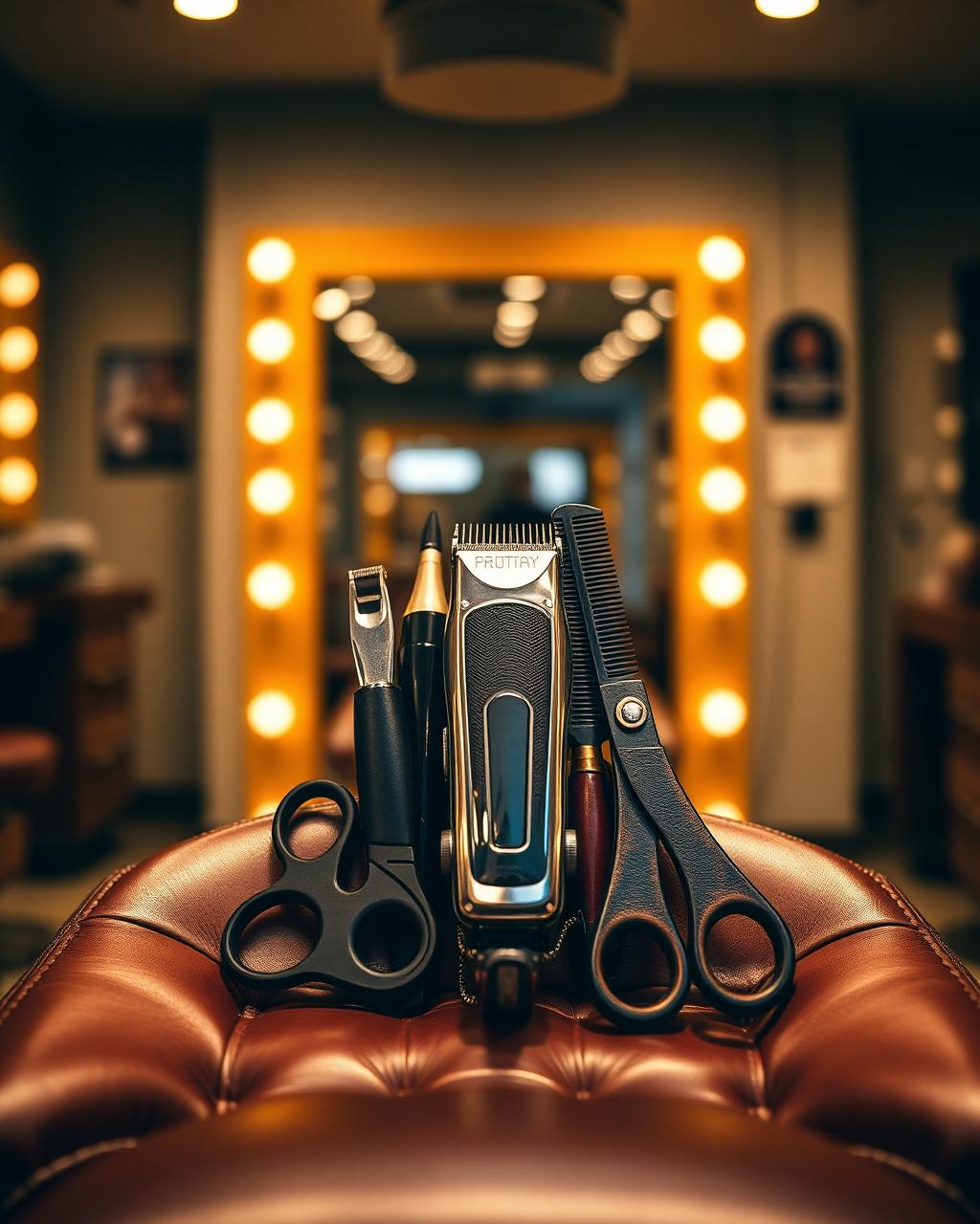 Barbiersgerief op een leren stoel in een moderne barbershop